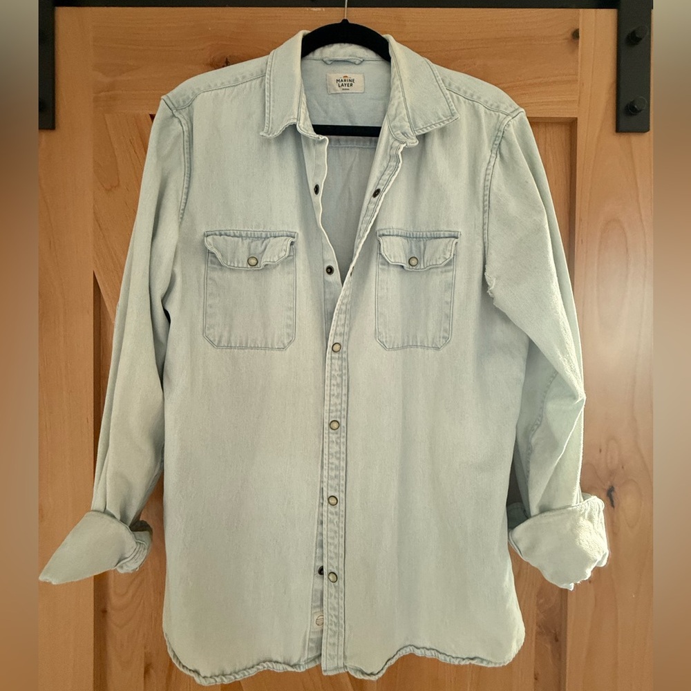 Marine Layer Oversize Denim Shirt Jacket, Chambray, Western, Large